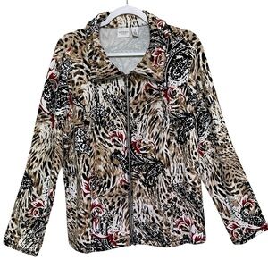 Chico's Weekends Size 3 Animal Paisley Wild Mixed Print Zip Up Jacket Size XL